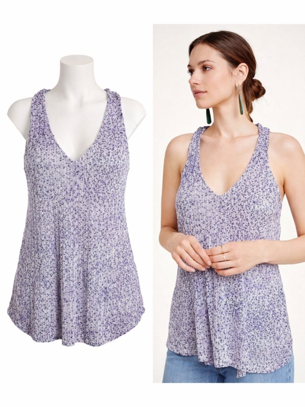 Anthropologie Purple Metallic Speckled Tank Top | Sleeveless | Ribbed Knit | S